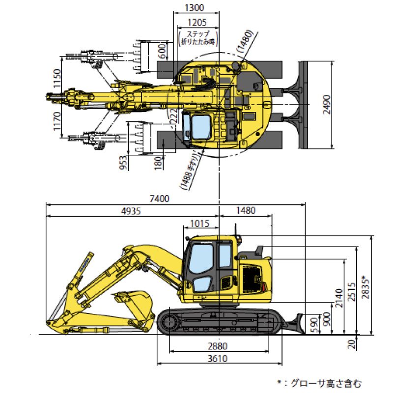 0.4ユンボ超小旋回クレーン付（４次排型）